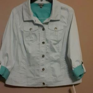 ROZ & ALI  SIZE 18/20  Button up Jacket. Light Teal.
